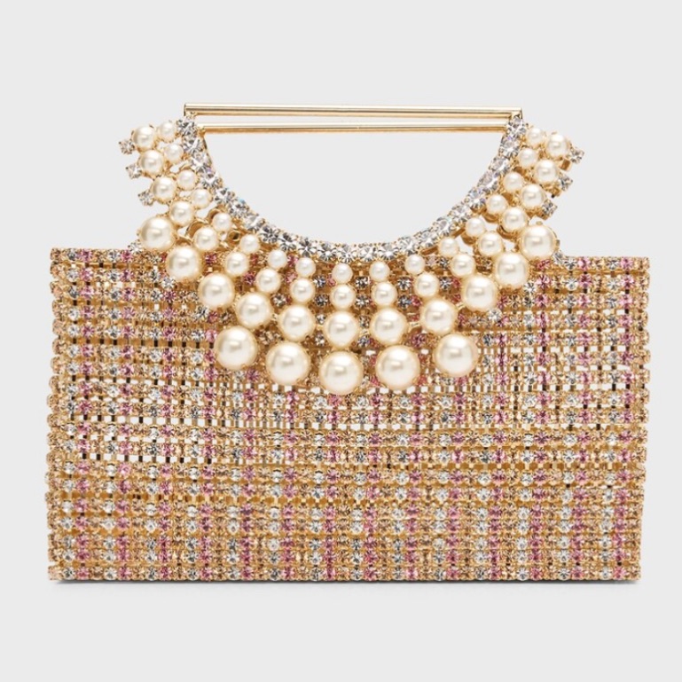 Btb Los Angeles Rhea Crystal Clutch Gold Rhinestone Italian Designer As Is Used